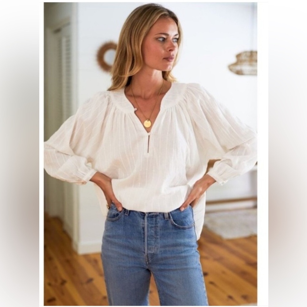 Emerson Fry Olympia shirt Dot stripe Ivory Organic Cotton Women’s Small Boho